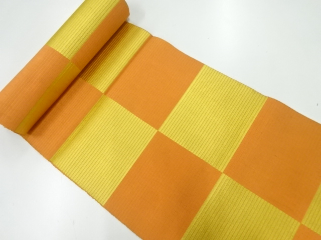 JAPANESE KIMONO / ANTIQUE BOLT FOR HASSUN OBI / WOVEN CHECKERED